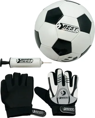 Produktbild von BEST Sporting Fußballset 3teilig Torwarhandschuhe Fußball Pumpe schwarz weiß