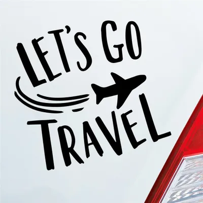 Produktbild von Auto Aufkleber Let's go travel Lass uns reisen Urlaub Holiday Car 10x10 cm Schwarz Matt Sticker Heckscheibenaufkleber