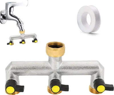 Produktbild von 3-Wege-Verteiler Wasser 3/4 Zoll, Wasseranschlussverteiler, Wasserhahn mit Kugelventil, Wasserhahn Wasserverteiler, Garten Schlauch Verteiler, Garten Wasseranschluss Adapter