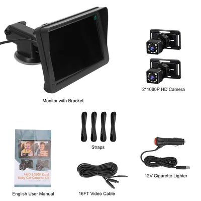 Obrázek produktu pro Autokamera pro děti, dvoukanálový 7palcový monitor s rozlišením 1080p, infračervenou kamerou pro noční vidění a širokým úhlem záběru 150° pro autosedačku směřující dozadu