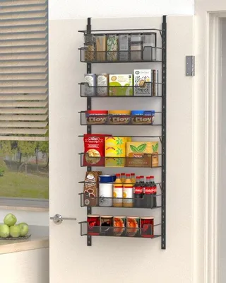 Produktbild von Ibenzoa® Tür-Organizer 6 Ebenen – Hängeregal aus schwarzem, pulverbeschichtetem Eisen, 15,5×43×133 cm, für Türen bis 4,2 cm, 6 Körbe 40×15×17 cm