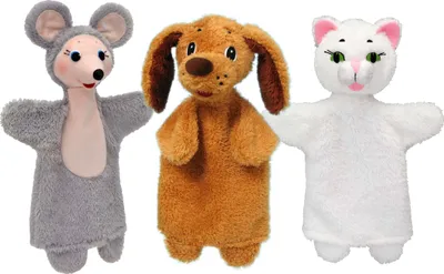 Produktbild von 3er Set Handpuppen Maus, Hund, Katze 18,5 cm Mehrfarbig, 24703A