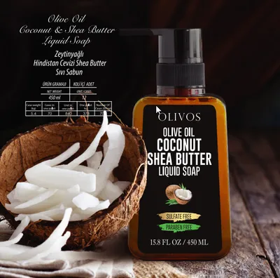 Produktbild von OLIVOS Olive Oil Coconut Shea Butter Liquid Soap 6 Stück, flüssige Handseife mit Kokosnuss Olivenölseife