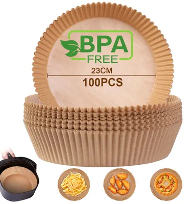 Zdjęcie produktu dla Papier do pieczenia do frytkownicy powietrznej, 23 cm, 100 sztuk, bez BPA, wodoodporny, odporny na tłuszcz