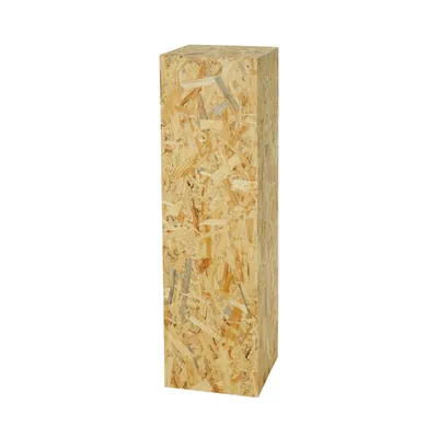 A rectangular pedestal made of OSB material, shown in isolation against a white background.