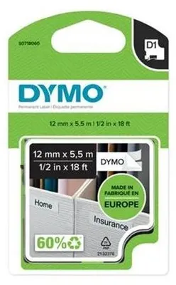 Páska do štítkovača, odolný polyester, 12 mm x 5,5 m, DYMO "D1", biela-čierna
