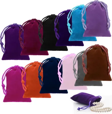 Produktbild von 24 Stück Bunte Weiche Samt Schmuckbeutel mit Kordelzug - Wiederverwendbare Schmuckbeutel für Partys, Hochzeiten und Geschenke - 7 x 9 cm