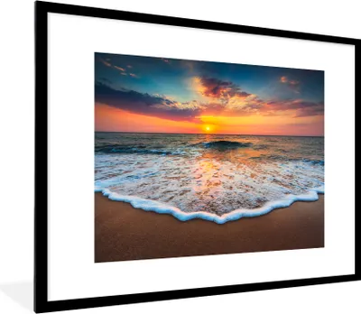 Produktbild von MuchoWow® Gerahmtes Poster Strand - Meer - Sonnenuntergang 80x60 cm - Poster mit Schwarzem Bilderrahmen Wandposter Rahmen Foto Bilder - Schlafzimmer-Dekorationen - Fotoposter