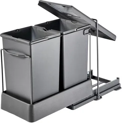 Image de Poubelle coulissante Azomor avec ouverture automatique du couvercle pour placard de cuisine