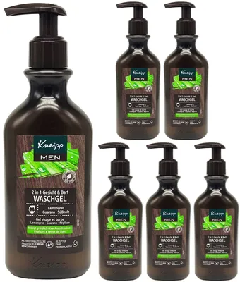 Produktbild von 6x Kneipp Men WASCHGEL 250ml | Gesicht & Bart | Lemongras Guarana | vitalisiert belebt