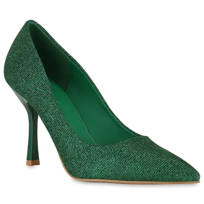 Produktbild von VAN HILL Damen Spitze Pumps Stiletto Party Glitzer Schuhe 839443, Farbe: Grün, Größe: 37
