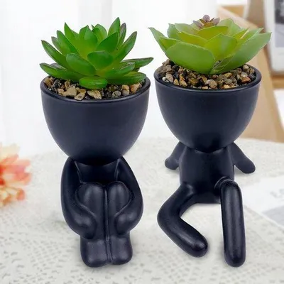 Image de Mini-plantes artificielles dans des pots en céramique - 2 pièces - Faux-plantes décoratives