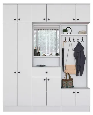 Image de Meuble dentrée Vestiaire en Bois MDF blanc - L 179,6 × P 37,5 × H 226,4 cm