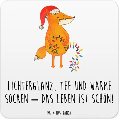 Produktbild von Mr. & Mrs. Panda Tassenuntersetzer Fuchs Weihnachten 10er Set - Weiß - Geschenk, Glas-Untersetzer, Heiligabend, Weihnachtszeit, Weihnachtsmann, Tassen-Untersetzer, Winter