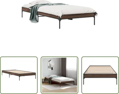 Produktbild von The Living Store Bettgestell Braun Eichen-Optik 100x200 cm Holzwerkstoff Metall