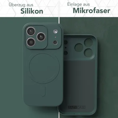 Produktbild von EAZY CASE - Silikonhülle magnetisch für Apple iPhone 17 Pro, Hülle Silikon, weich stoßfeste Magnet Handyhülle, Schutzhülle mit Kameraschutz, TPU Bumper in Grün