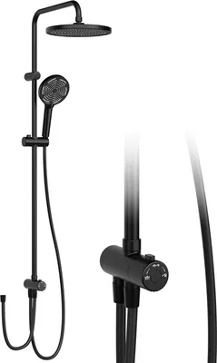 Produktbild von Duschsystem - Regendusche Set - 304 Edelstahl - Mischbatterie Warm/Kalt - Handbrause - Mit Ablage - Schwarz