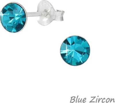 Produktbild von Kristall Ohrstecker rund: 925 Silber Ohrringe „Solitär“ 5 mm Blue Zircon