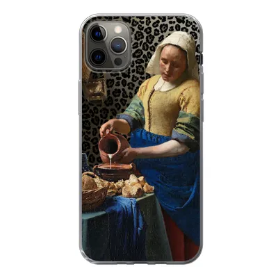 Produktbild von MuchoWow® Handyhülle Schutzhülle Hülle für iPhone 13 Pro Max Milchmädchen - Kunst - Pantherdruck - Vermeer - Gemälde - Alte Meister Silikon Softcase Handy Hülle - Mobiltelefon