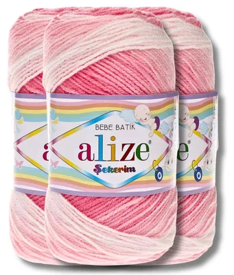 Produktbild von Alize 3x 100g Sekerim Bebe Batik Wolle mit Farbverlauf, Stricken, Häkeln (2126)