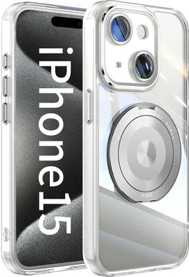 Produktbild von Handyhülle für iPhone 15 Transparent Militärschutz mit Magnetring Ständer und Kameraabdeckung Weiß