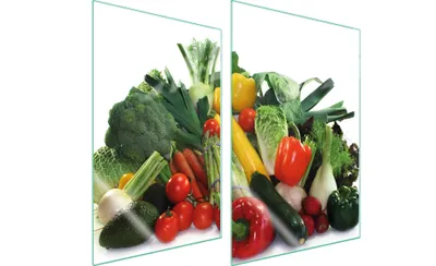 Produktbild von Herdabdeckplatten 2 teilig 35x52 Glaskeramikkochfeld Abdeckung Glas Schneidebrett Gemüse Bunt