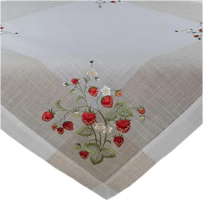 Produktbild von Tischwäsche mit Stickerei Erdbeeren auf Leinenoptik 85 x 85