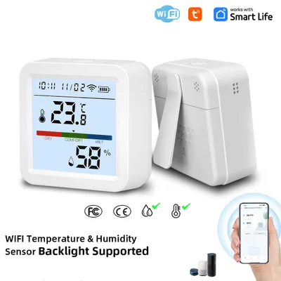 Obrázok produktu pre WiFi teplomer vlhkomer - inteligentný senzor teploty a vlhkosti s aplikáciou TY, LCD displejom a stojanom, pre domácnosť, skleník a garáž