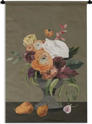 Produktbild von MuchoWow® Wandteppich Wandbehang Aquarell - Blumen - Stilleben 60x90 cm Tapisserie Dekoration Wandtuch - Foto-Teppich - Abwaschbar