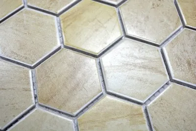 Produktbild von Handmuster Mosaik Fliese Keramik Hexagon Travertin beige matt Fliesenspiegel Küche MOS11G-1202_m
