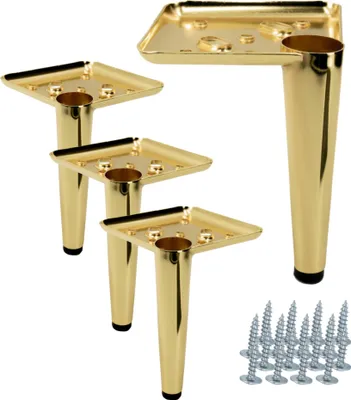 Produktbild von Möbelbeine Set aus 4 Stück, goldchrom, Höhe 13 cm, Elegante Metallfüße im Spike-Design für Sofas, Schränke und Kommoden