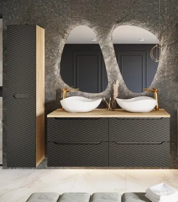Productafbeelding van Badmeubelset 7-delig, badkameraccessoireset LAXY, eikenhout, zwart, inclusief wastafel