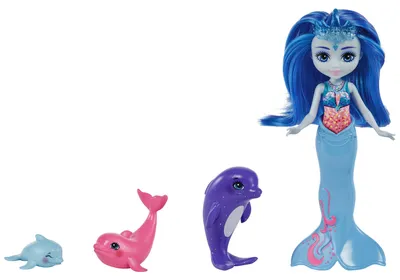 Produktbild von Royal Enchantimals Dorinda Dolphin-Puppe (ca. 15 cm) mit abnehmbarer Flosse und 3 Tierfiguren