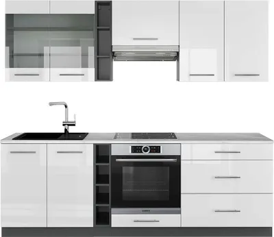 Produktbild von Küchenzeile Vicco Fame-Line Weiß Hochglanz/Anthrazit 235 cm , AP Marmor, Model 42659