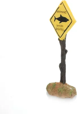 Imagen del producto de Decoraciones para acuarios: Señal de advertencia de tiburón amarilla, pequeña decoración para acuarios, ideal para peces Betta