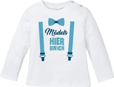Produktbild von Baby Langarmshirt Babyshirt Mädels hier bin ich lustig Spruch Jungen Moonworks® weiß 80/86 (10-15 Monate)