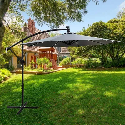 Immagine prodotto di Ombrellone regolabile MILANOR con illuminazione a LED - grigio chiaro