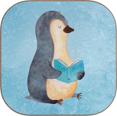 Produktbild von Mr. & Mrs. Panda Untersetzer für Gläser Pinguin Buch - Eisblau - Geschenk, bieruntersetzer, Lesen, Nichtstun, Urlaub, gläseruntersetzer, Glas, Tassenuntersetzer, Ausruhen