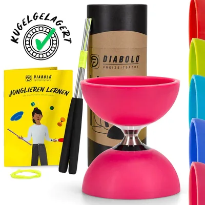 Produktbild von Diabolo Freizeitsport Diabolo Set Pro (pink) mit kugelgelagerter Achse - inkl. Alu-Handstäben, Ersatzschnur, Anleitung und Geschenkverpackung