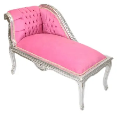 Produktbild von Casa Padrino Barock Kinder Chaiselongue Rosa / Silber Mod2 - Tron Barock Möbel, 109 x 49 x 72 cm