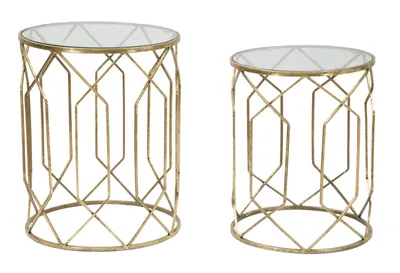 Produktbild von Tunisi Glam Gold Couchtische – 2er-Set runde Tische aus Eisen und Glas, Ø 42x53-38x47 cm – Style Collection Parent SKU 940