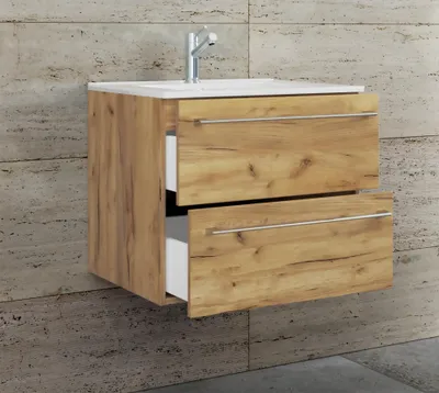 Produktbild von VCM 2-tlg. Waschplatz Waschtisch | Waschbecken Unterschrank Breite 60 cm | Badmöbel Set hängend mit zwei Schubladen | Badinos