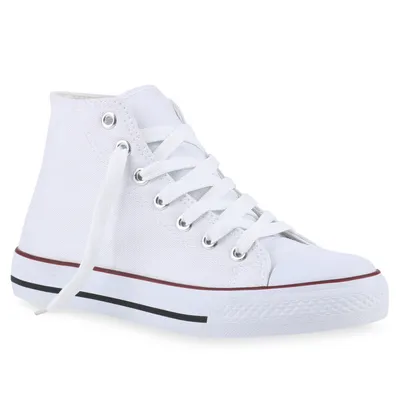Produktbild von Mytrendshoe Damen Sneakers High Top Sportschuhe Stoffschuhe Schnürer 816743, Farbe: Weiß, Größe: 37