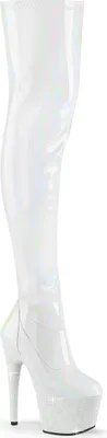 Produktbild von BEJEWELED-3000-7 Pleaser Plateauoverkneestiefel Stretch weiß Holo Lack Strass