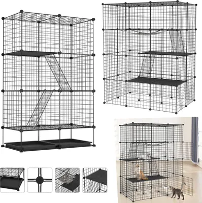 Obrázek produktu pro LARS360 třípatrová venkovní klec pro kočky - venkovní výběh pro kočky a malá zvířata, 126 x 74 x 37 cm - ohrádka pro kočky s žebříky na šplhání pro kutily