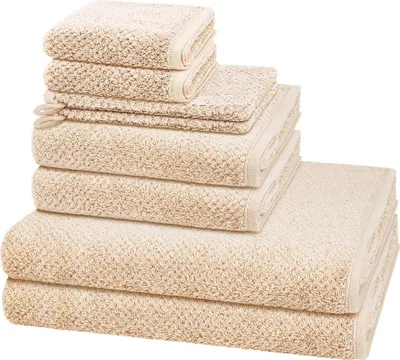 Produktbild von Cawö Pure 2 X Wasch- 2 X Gäste- 2 X Dusch- 2 X Handtuch im Set Natürliches Material mit feiner Struktur, Saugfähig und hautfreundlich, Trocknergeeignet und pflegeleicht