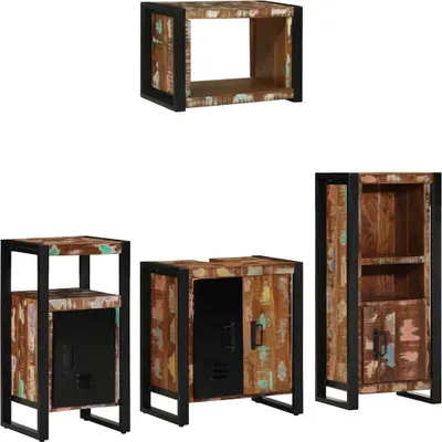 Produktbild von Badezimmermöbel-Set mit Regal 4 pcs Massives upgecyceltes Holz