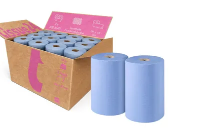 Produktbild von Tissue24 Putztuchrolle blau 3-lagig – 2 x 500 Blatt | 36 × 35 cm | Reißfest & saugstark für Werkstatt & Industrie