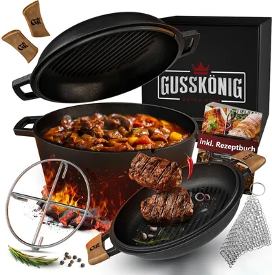 Produktbild von Gusskönig 2in1 Topf 5 l mit Ledergriff Ringreiniger, Untersetzer