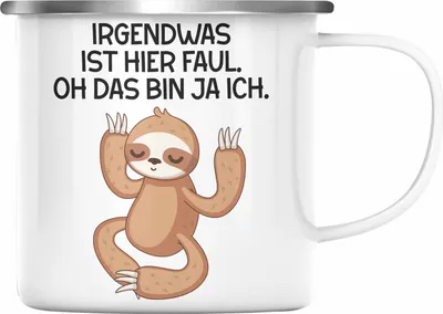 Produktbild von Trendation - Faultier Grafik Emaille Tasse Lustiger Spruch BüroEmaille Tasse mit Spruch Geschenk Kollege Kollegin Faul (Silber)